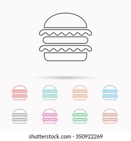 Hamburger icon. Fast food sign. Burger symbol. Linear icons on white background.