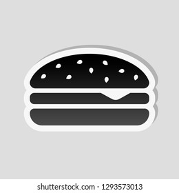 Hamburger icon. Fast food. Sticker style with white border and simple shadow on gray background