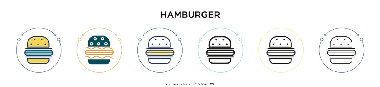 Hamburger icon in filled, thin line, outline and stroke style. Vector illustration of two colored and black hamburger vector icons designs can be used for mobile, ui, web