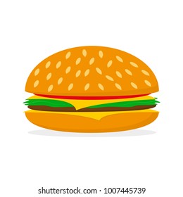 Hamburger icon in a flat design. Vector illustration. Cute hamburger isolated on white background