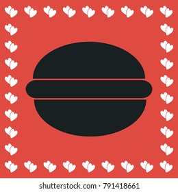Hamburger icon flat. Simple black pictogram on red background with white hearts for valentines day. Vector illustration symbol