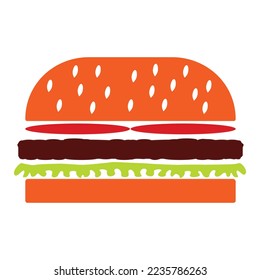 Hamburger icon flat style. Colour burger minimalistic style, fast food vector illustration. Simple logo design