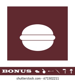 Hamburger icon flat. White pictogram on brown background. Vector illustration symbol and bonus icons