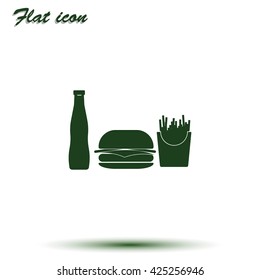 Hamburger icon. French fries and beverage illustration.