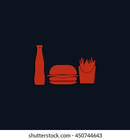 Hamburger icon. French fries and beverage illustration.
