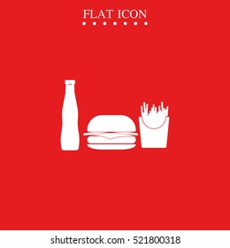 Hamburger icon. French fries and beverage illustration.