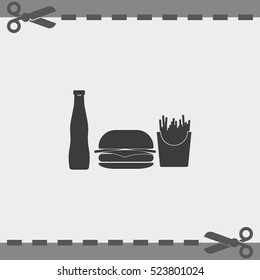 Hamburger icon. French fries and beverage illustration.