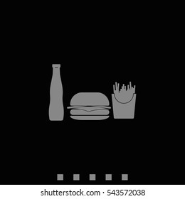 Hamburger icon. French fries and beverage illustration.