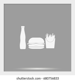 Hamburger icon. French fries and beverage illustration.