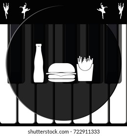 Hamburger icon. French fries and beverage illustration.