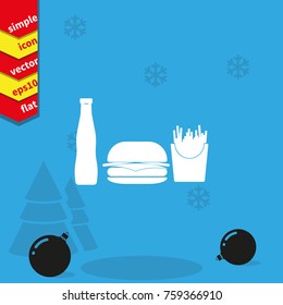 Hamburger icon. French fries and beverage illustration.