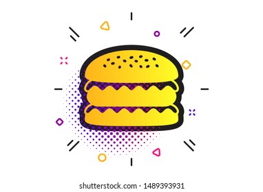 Hamburger icon. Halftone dots pattern. Burger food symbol. Cheeseburger sandwich sign. Classic flat sandwich icon. Vector