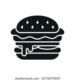 Hamburger icon illustrated in a playful cartoon style bursting with vivid colors and cheerful vibes, making it suitable for kid-friendly content, casual games, and fun branding projects