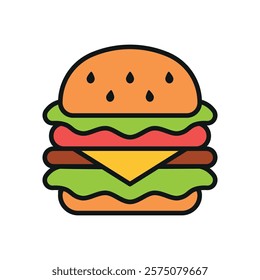 Hamburger icon illustrated in a playful cartoon style bursting with vivid colors and cheerful vibes, making it suitable for kid-friendly content, casual games, and fun branding projects