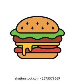 Hamburger icon illustrated in a playful cartoon style bursting with vivid colors and cheerful vibes, making it suitable for kid-friendly content, casual games, and fun branding projects