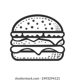 Hamburger Icon. Juicy hamburger icon from restaurant collection. Contour vector isolated on white background. 