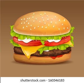 Hamburger icon with meat, lettuce, cheese and tomato