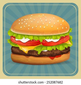 Hamburger icon with meat, lettuce, cheese and tomato