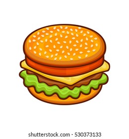 Hamburger Icon on White Background. Cartoon Style Vector