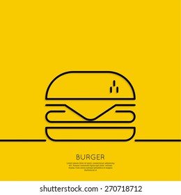 Hamburger icon on a yellow background. Fast Food.