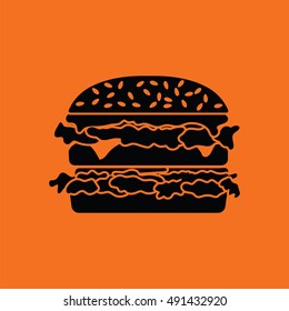 Hamburger icon. Orange background with black. Vector illustration.