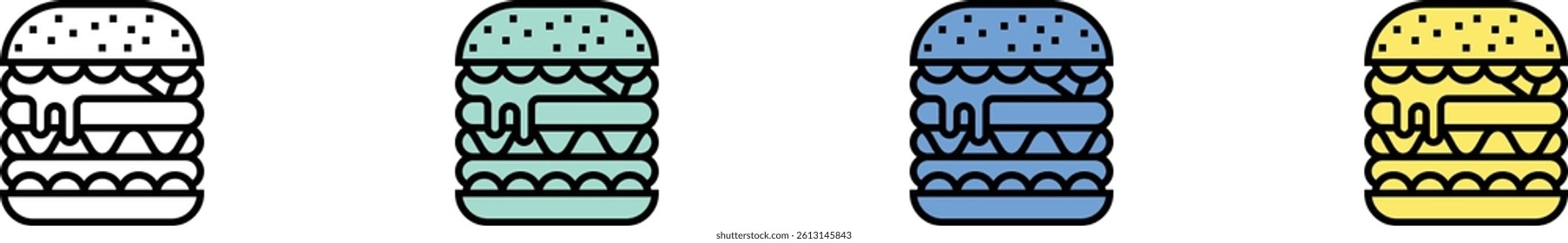 hamburger icon. Outline, Green, Blue and Yellow Style Design Isolated On White Background