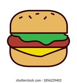 icono de hamburguesa sobre fondo blanco, estilo de línea y relleno, ilustración vectorial
