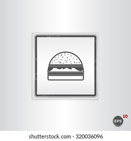 Hamburger icon. Sandwich icon. Flat design style. Made vector illustration. Emblem or label with shadow.