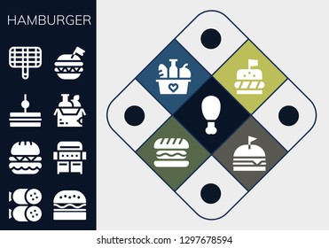  hamburger icon set. 13 filled hamburger icons. Simple modern icons about  - Fried chicken, Salami, Burger, Grill, Sandwich, Food, Hamburger