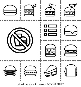 Hamburger icon. set of 13 outline hamburgericons such as burger, sandwich, double burger with flag, burger with pepper, no fast food