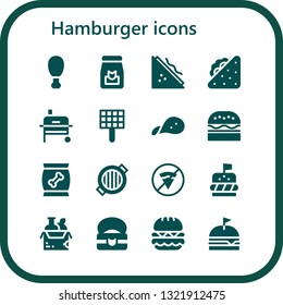 hamburger icon set. 16 filled hamburger icons.  Simple modern icons about  - Fried chicken, Food, Sandwich, Grill, Snack, Burger, No fast food
