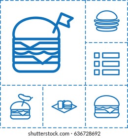 Hamburger icon. set of 6 hamburger outline icons such as burger, double burger with flag, burger with sausage