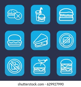Hamburger icon. set of 9 outline hamburger icons such as no fast food, sandwich, burger with pepper
