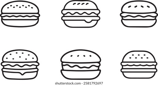 Hamburger Icon set. Burger line art vector on white background