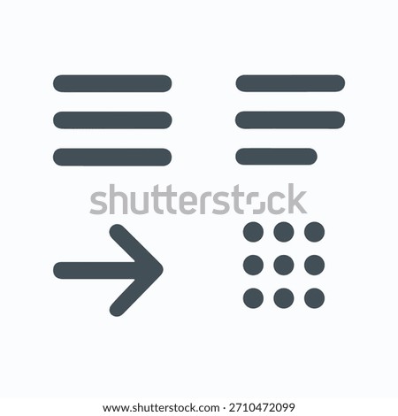 Hamburger Icon Set of menu, arrow, and grid symbols for app interface, web design, and digital interaction. Vector for user navigation.