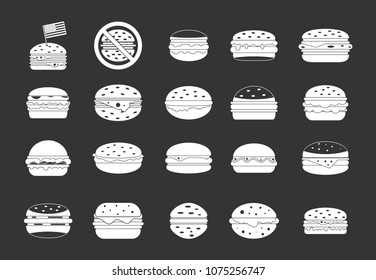 Hamburger icon set vector white isolated on grey background 