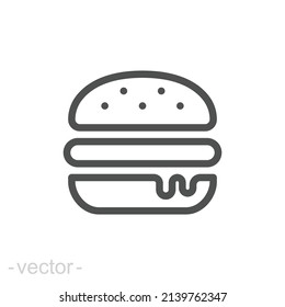 Icono de Hamburguesa. Estilo de contorno simple. Cheeseburger, concepto de comida rápida. Ilustración vectorial aislada en fondo blanco. EPS de trazo editable 10.