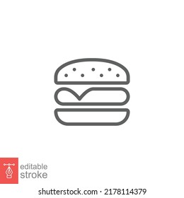 Hamburger icon. Simple outline style. Cheeseburger, fast food concept. Vector illustration isolated on white background. Editable stroke EPS 10.