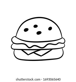 Hamburger icon. A simple sketch drawn by hand. Vector illustration in Doodle style. Isolated object on a white background. 