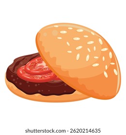 hamburger icon with wheat bun with congee and beef patty and tomato slices, for world burger day
