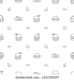 hamburger icons pattern seamless white background. Included editable line burger with pepper, double burger with flag, cheeseburger icons. hamburger icons for web and mobile.