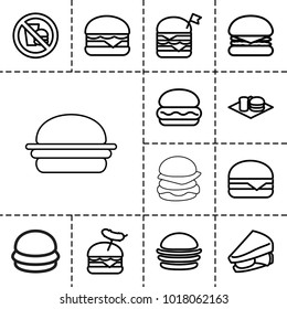 Hamburger icons. set of 13 editable outline hamburger icons such as burger, sandwich, double burger with flag, burger with sausage