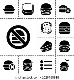 Hamburger icons. set of 13 editable filled hamburger icons such as no fast food, sandwich, cheeseburger, menu, burger, burger with pepper