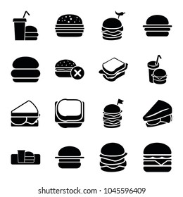 Hamburger icons. set of 16 editable filled hamburger icons such as no fast food, burger, sandwich, cheeseburger