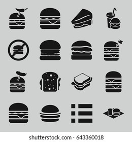 Hamburger icons set. set of 16 hamburger filled icons such as burger, sandwich, double burger with flag, burger with pepper, menu
