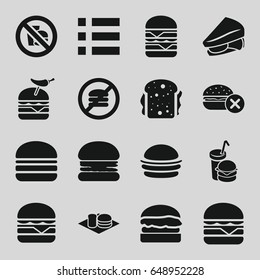 Hamburger icons set. set of 16 hamburger filled icons such as no fast food, burger, sandwich, burger with pepper, cheeseburger