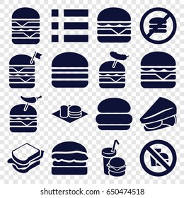 Hamburger icons set. set of 16 hamburger filled icons such as sandwich, double burger with flag, burger with pepper, burger with sausage, no fast food
