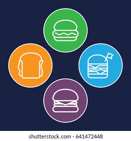 Hamburger icons set. set of 4 hamburger outline icons such as double burger with flag, sandwich
