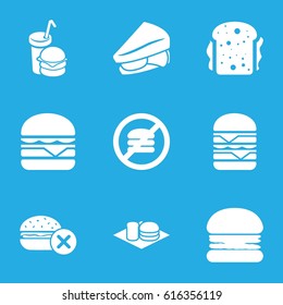Hamburger icons set. set of 9 hamburger filled icons such as no fast food, sandwich, double burger, cheeseburger
