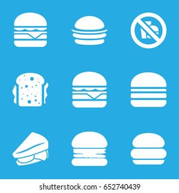 Hamburger icons set. set of 9 hamburger filled icons such as burger, sandwich, cheeseburger